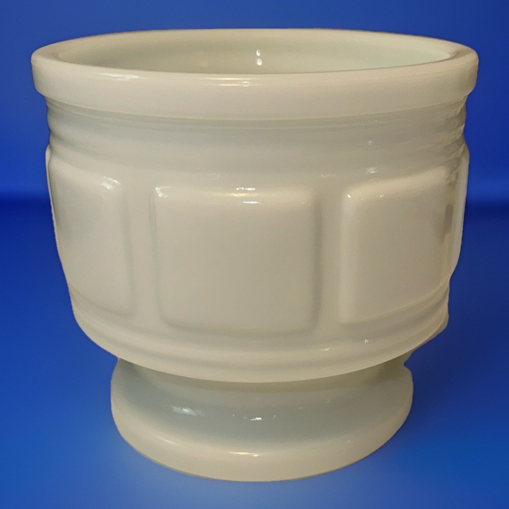 VTG Randall Milk Glass Short Pedestal Vase Bowl Planter ~ Round w/ Square Block
